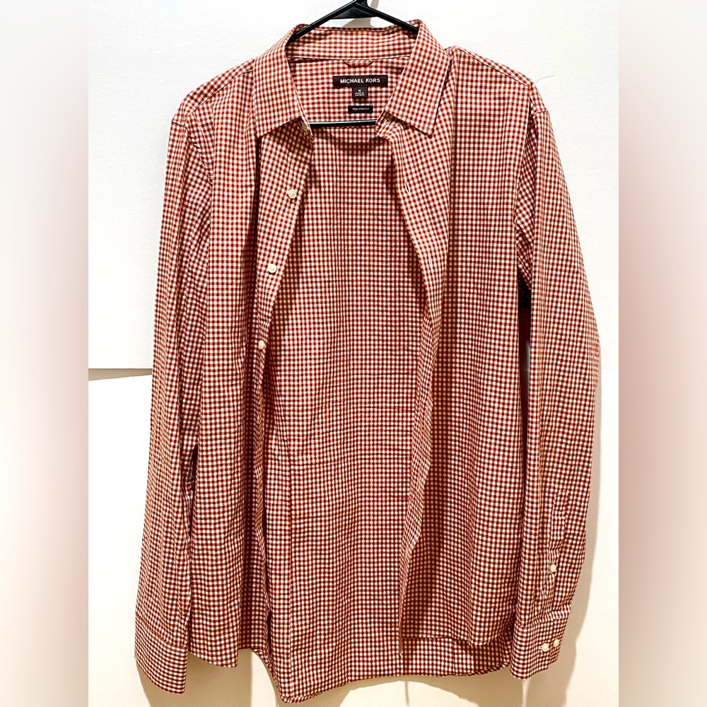 MICHAEL KORS Button Up Long Sleeve Dress Shirt Red & White Plaid Medium (M) Size